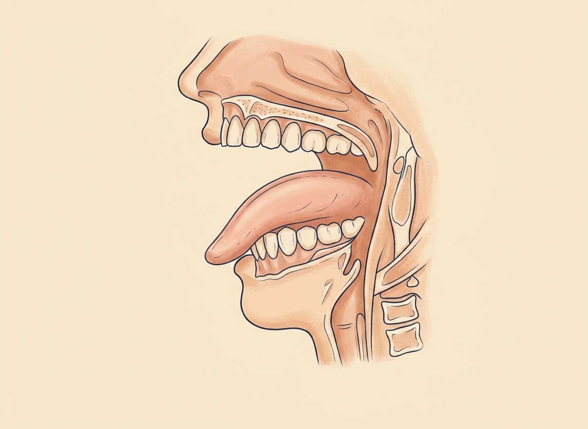 An illustration of the tongue, airway, and jaw, the structural source of oxygen at night